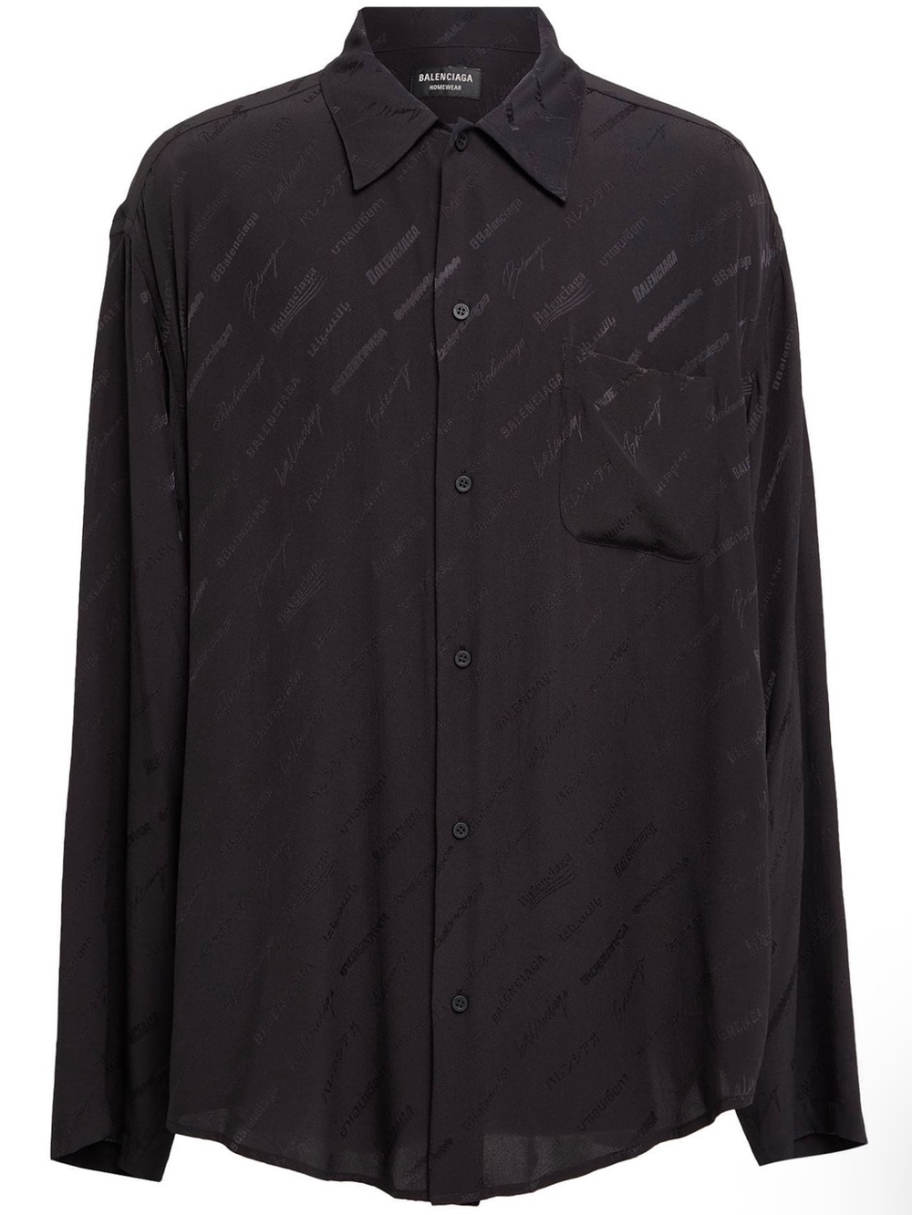 Balenciaga Silk Black Logo-Print Long-Sleeve Button-Down Shirt